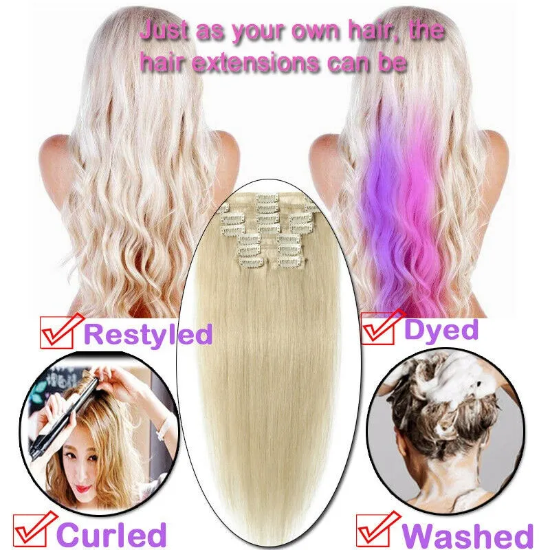 Women Easy Clip In Human Hair Extensions 8PCS Thick Real Hair Cabelo Humano Can Use 6 Months
