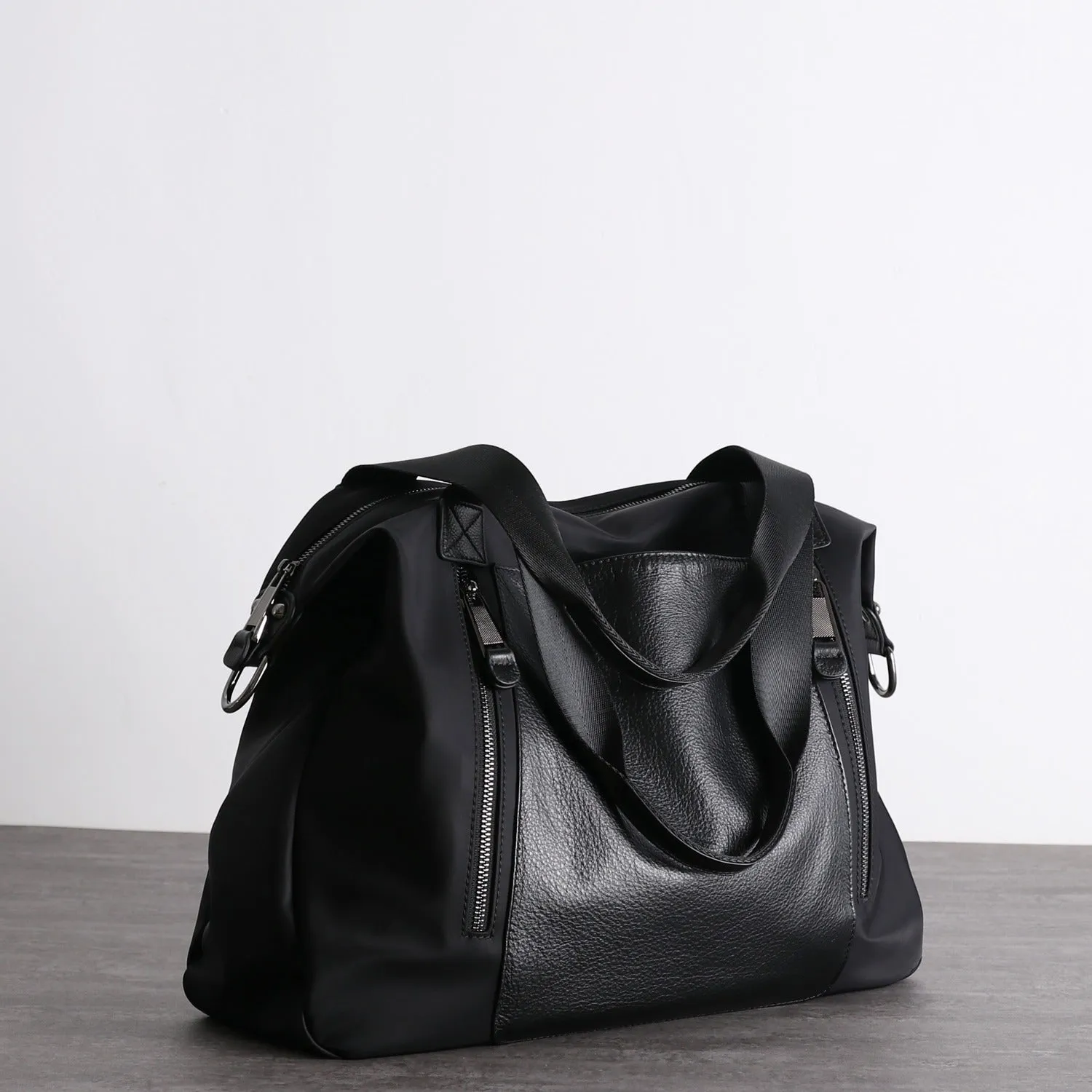 Womens Nylon Leather Work Handbags Mens Black Nylon 14'' Laptop Shoulder Purse for Ladies