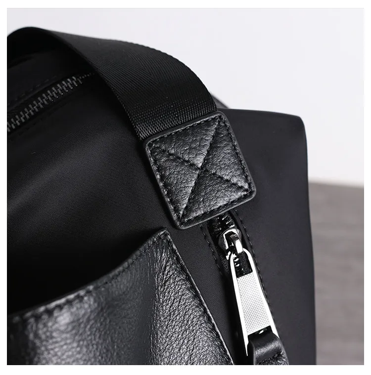Womens Nylon Leather Work Handbags Mens Black Nylon 14'' Laptop Shoulder Purse for Ladies