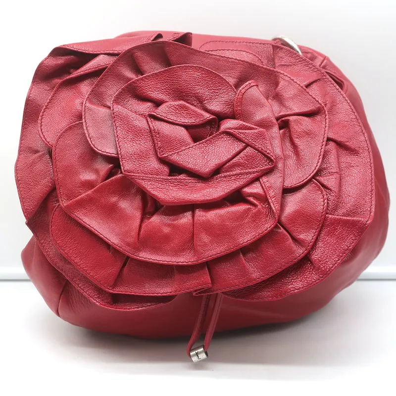 Yves Saint Laurent Nadja Rose Hobo Red Leather Small Shoulder Bag