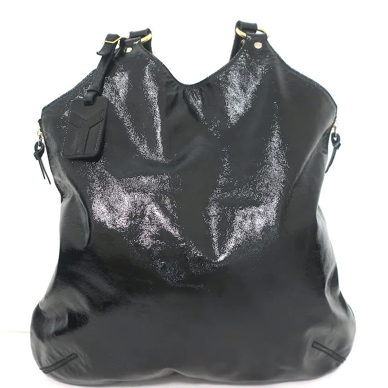 Yves Saint Laurent Tribute Tote Black Patent Leather Large Shoulder Bag