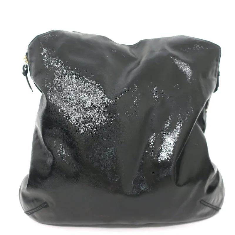Yves Saint Laurent Tribute Tote Black Patent Leather Large Shoulder Bag