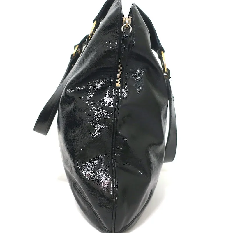 Yves Saint Laurent Tribute Tote Black Patent Leather Large Shoulder Bag
