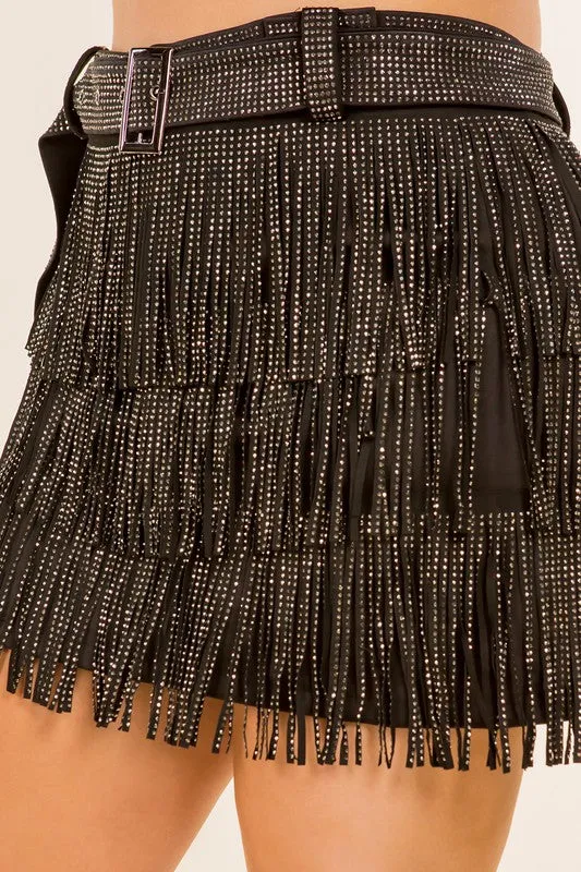 Zenni Rhinestone Fringe Skort